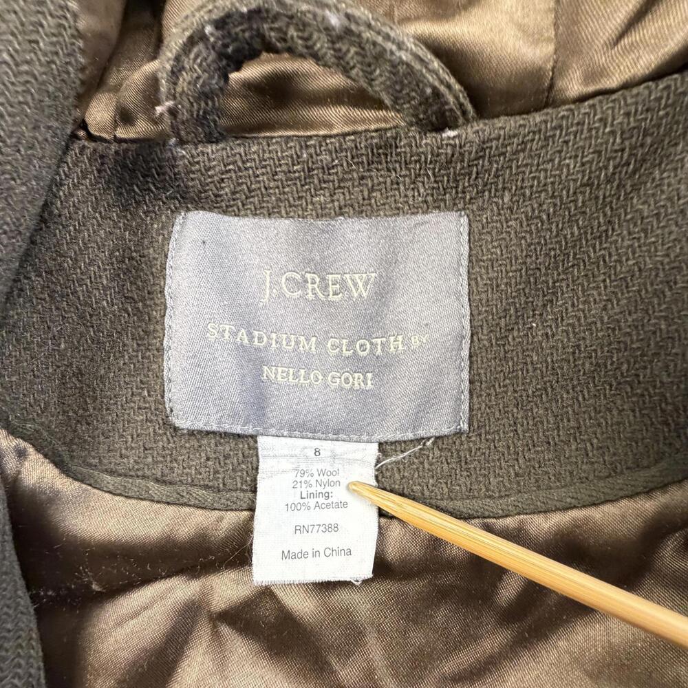 J.Crew Womens Olive Green Wool Hooded Pea Coat Stadium Cloth Nello Gori 8 #H - Picture 2 of 4